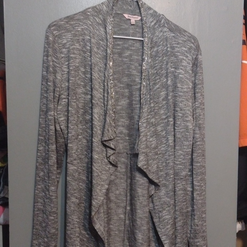 Juicy Couture gray open-front cardigan size med bedazzled neck